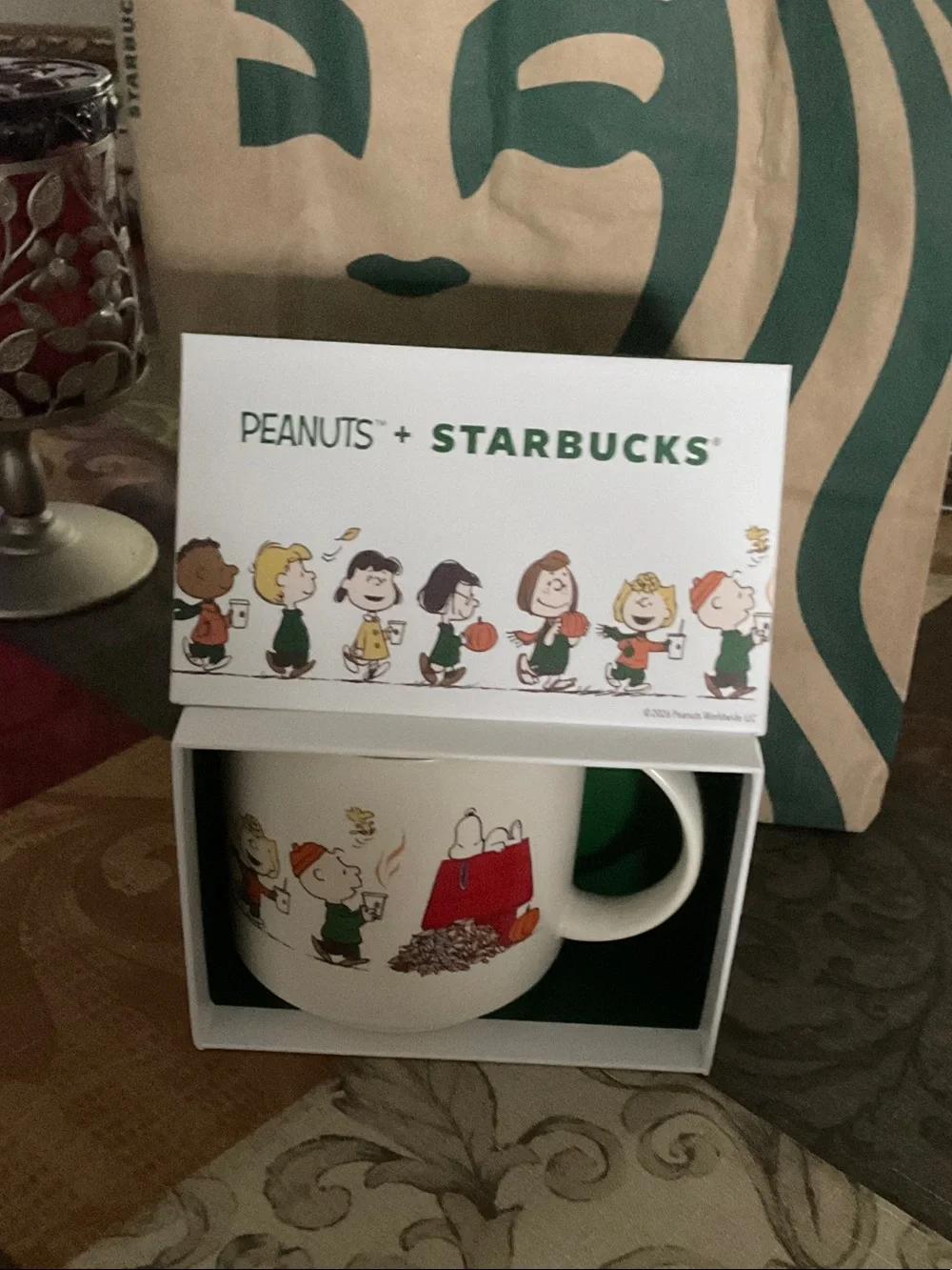 Starbucks Kids Costume Box in Green & White with Peanuts Characters
